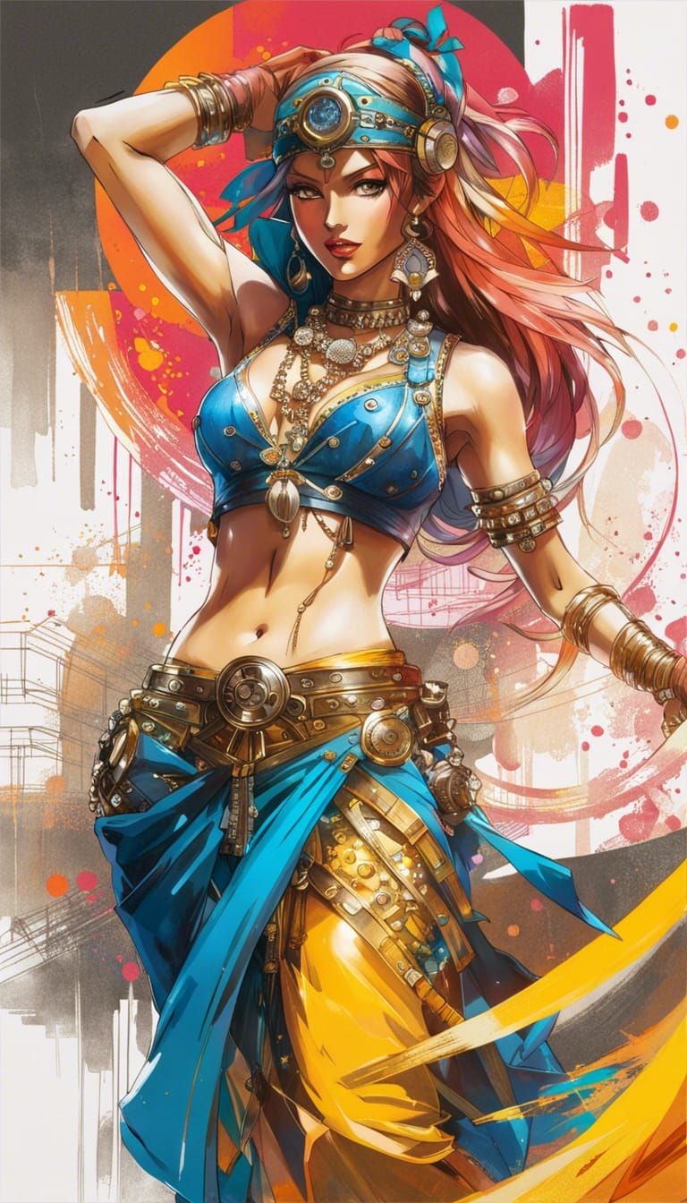 Solarpunk Belly Dancer Anime Sketch
