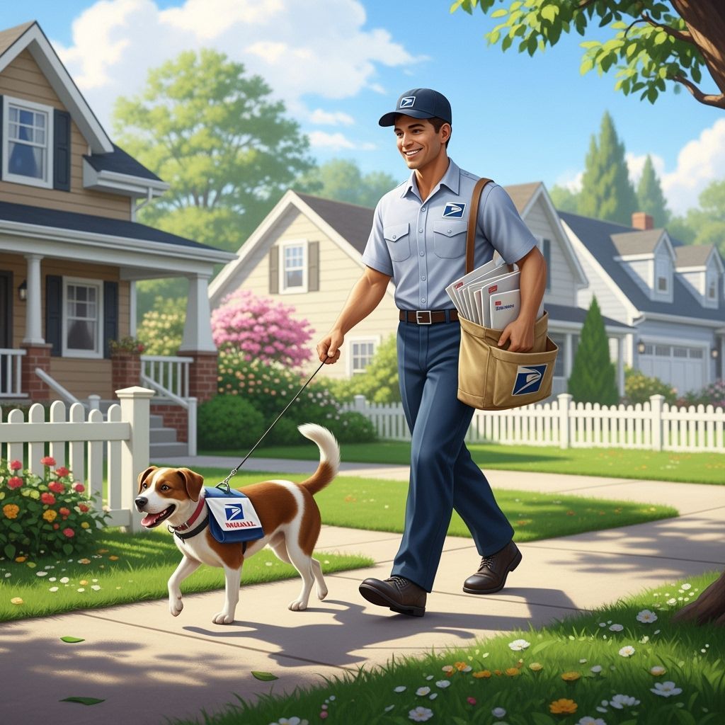 Photorealistic Dog and Mail Carrier Delivering Mail