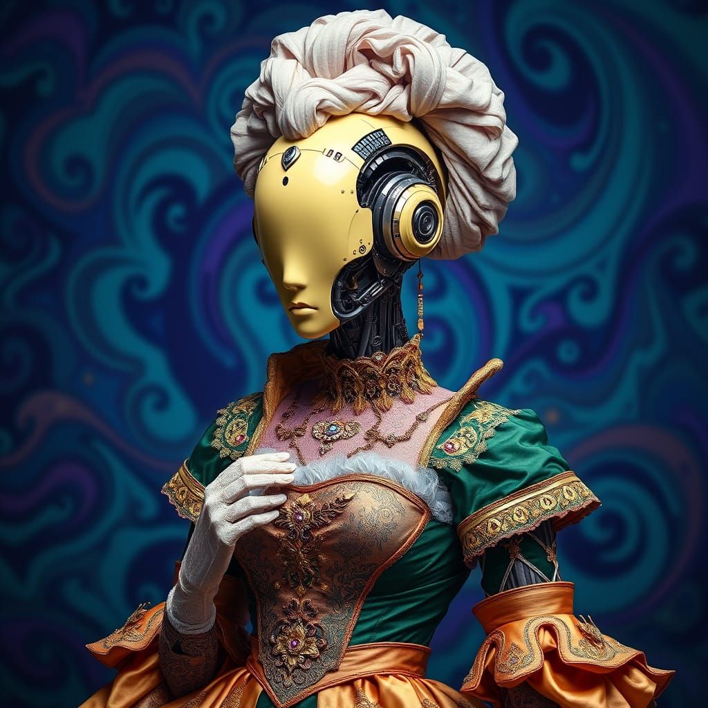 Futuristic Aristocrat in Baroque Gown