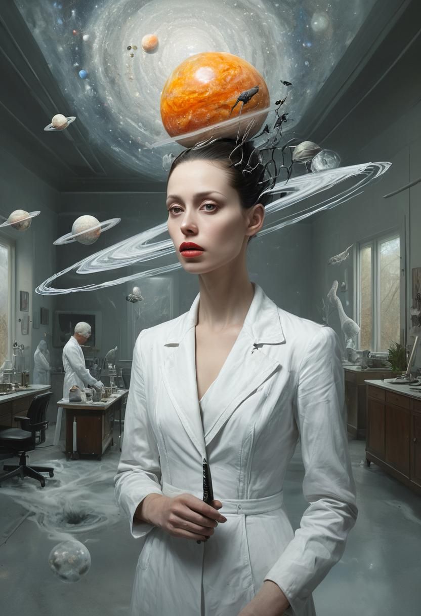 Surreal Portraits in White Laboratory, Detailed Matte Painti...