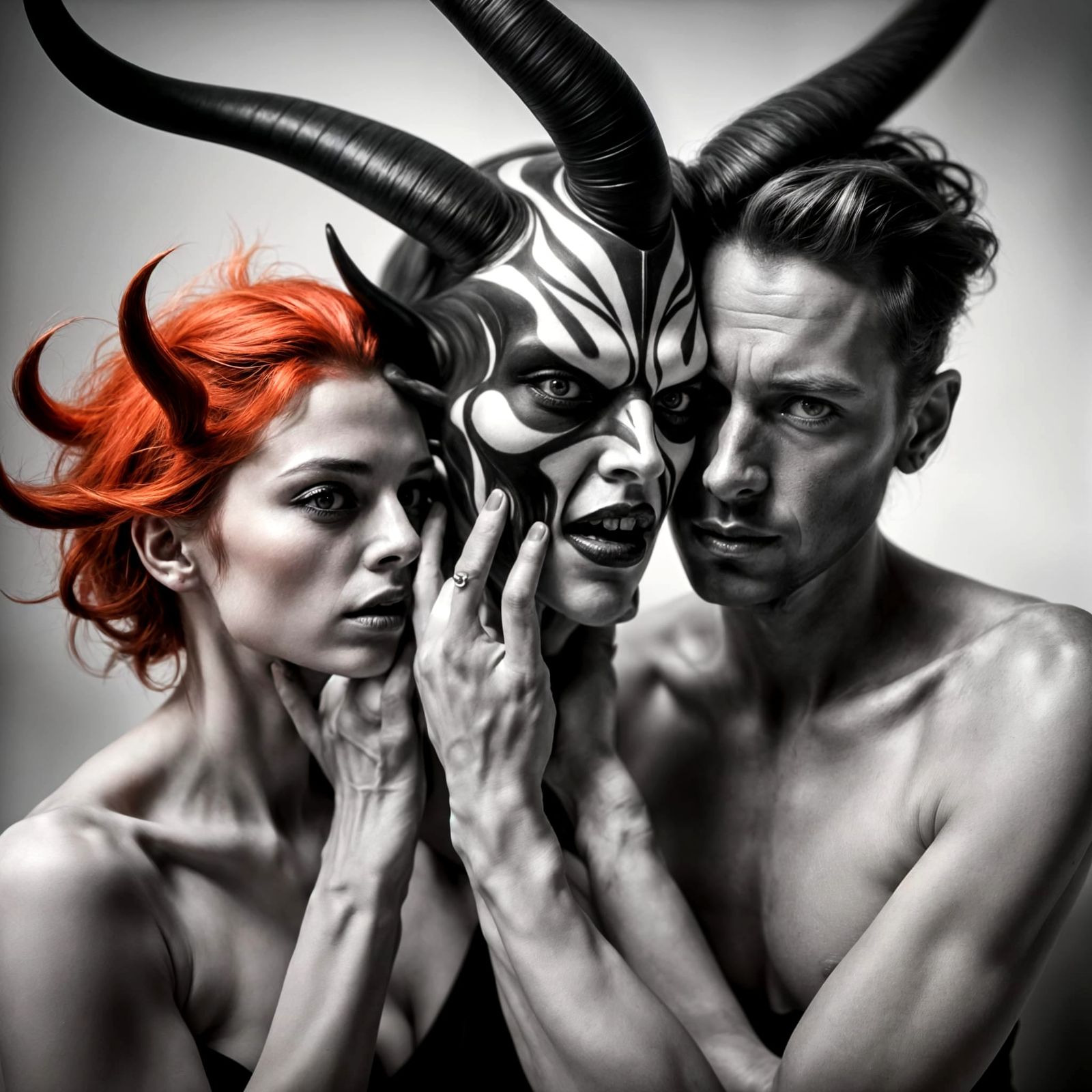 Dramatic Demon Art in Stark Monochrome Room