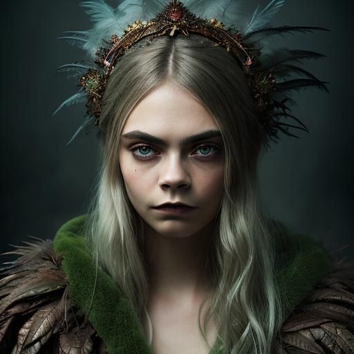 Ethereal Portrait of Woman in Forest with Headpiece