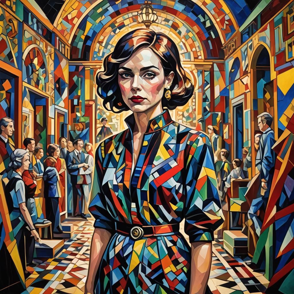 Geometric Fauvist Woman in Ornate Room