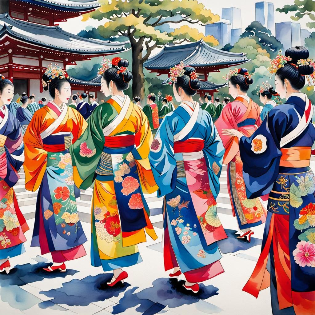 Colorful Dancers Perform Outside Tokyo Art Center