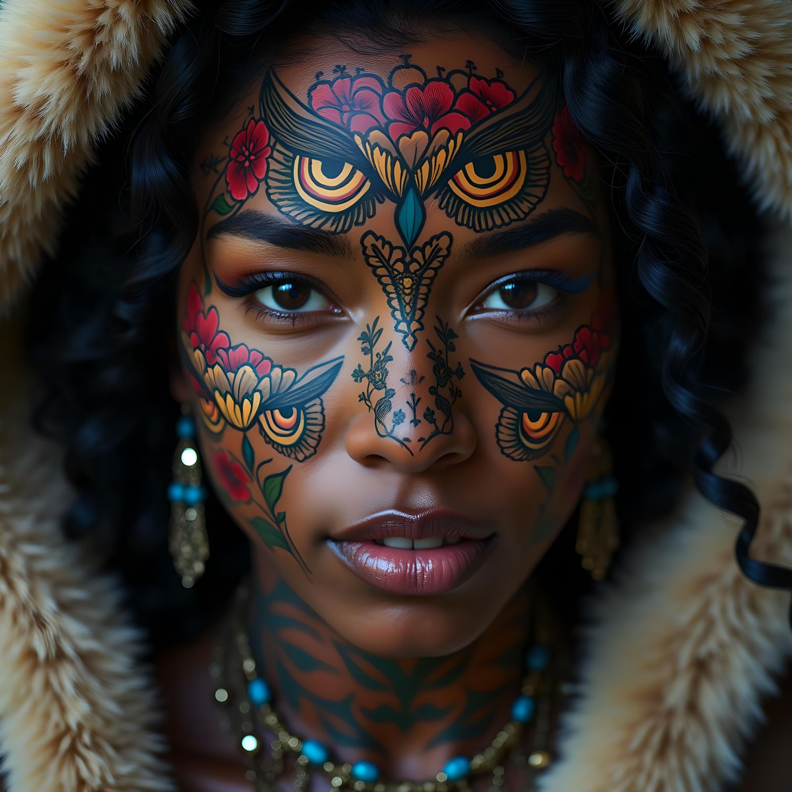 Intricate Floral Owl Face Tattoos, Bold Art