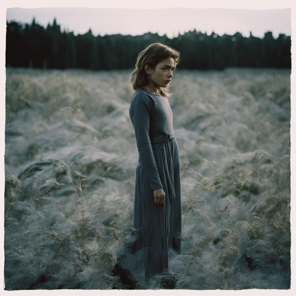 Woman in Vast Landscape Cinematic Film Still