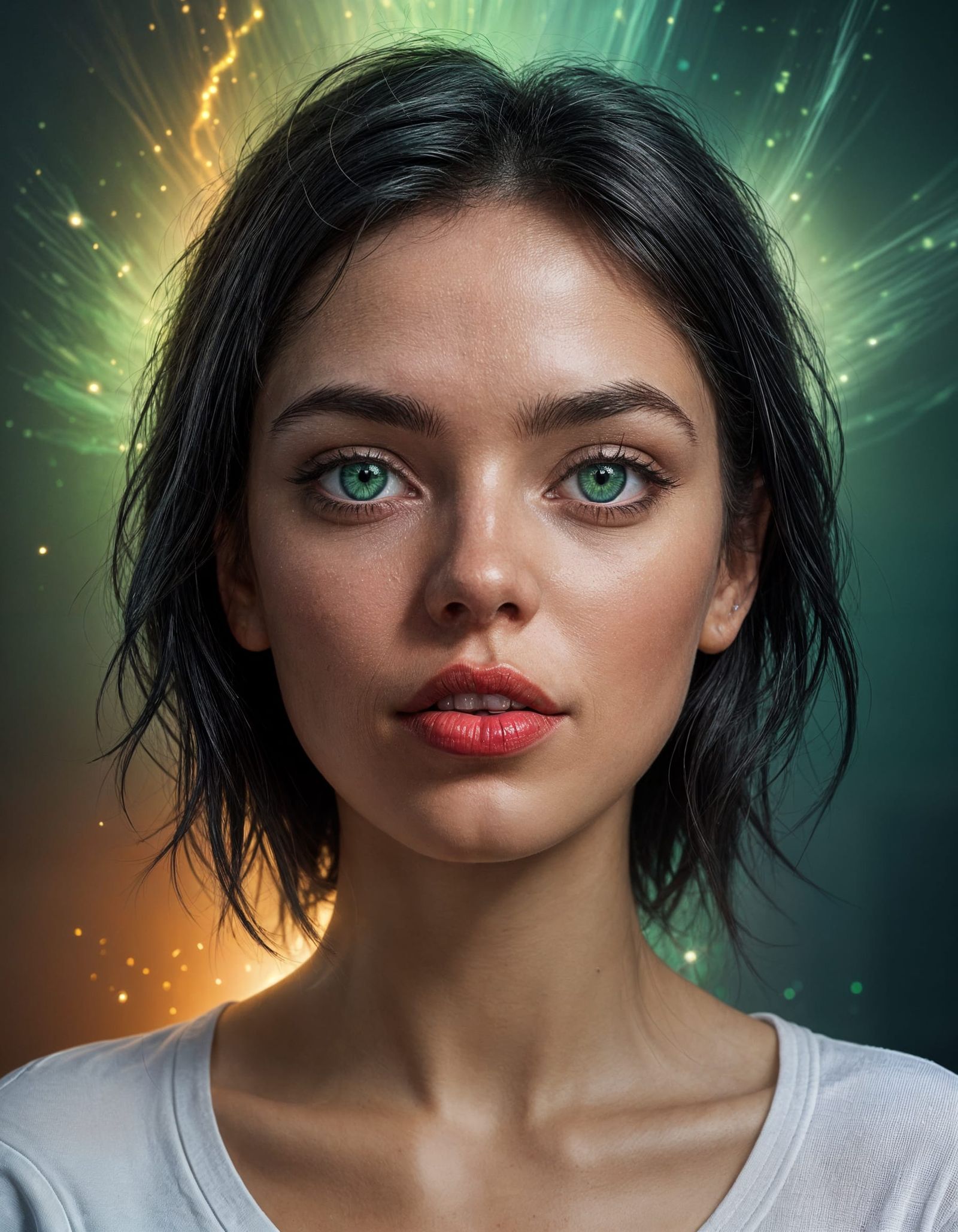 Mysterious Woman with Bioluminescent Eyes in Hyperrealistic ...