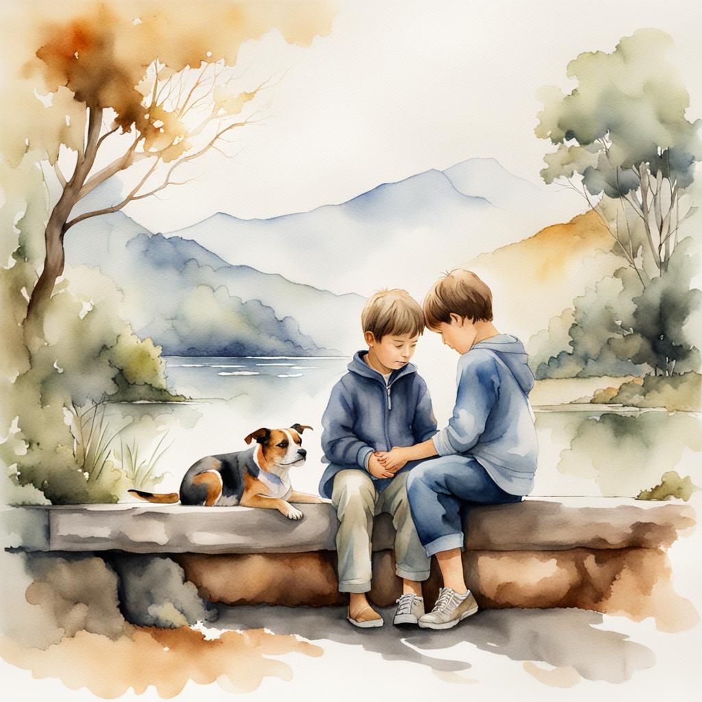 Child and Pet Bond in Watercolour Painting