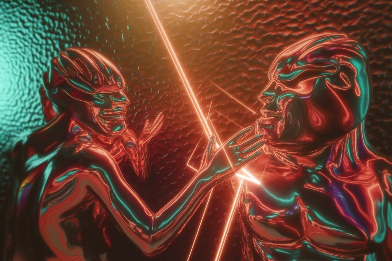 Psychedelic Caricature with Metallic Reflections