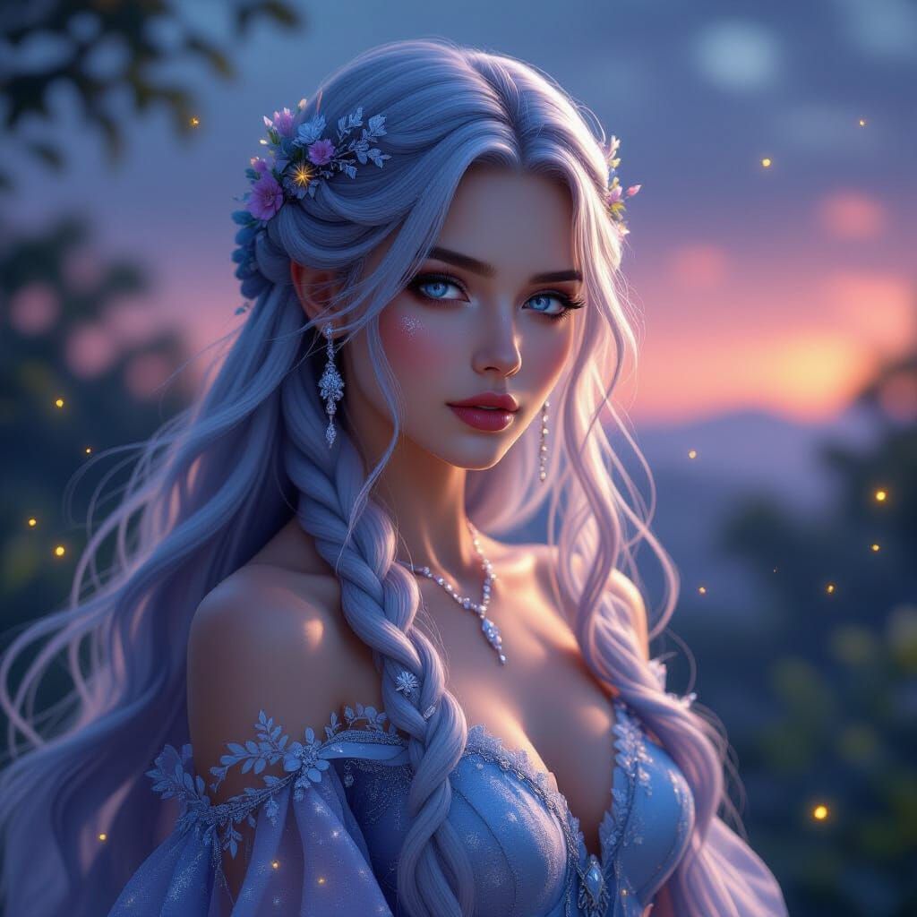 Ethereal Sorceress Portrait in Art Nouveau Style