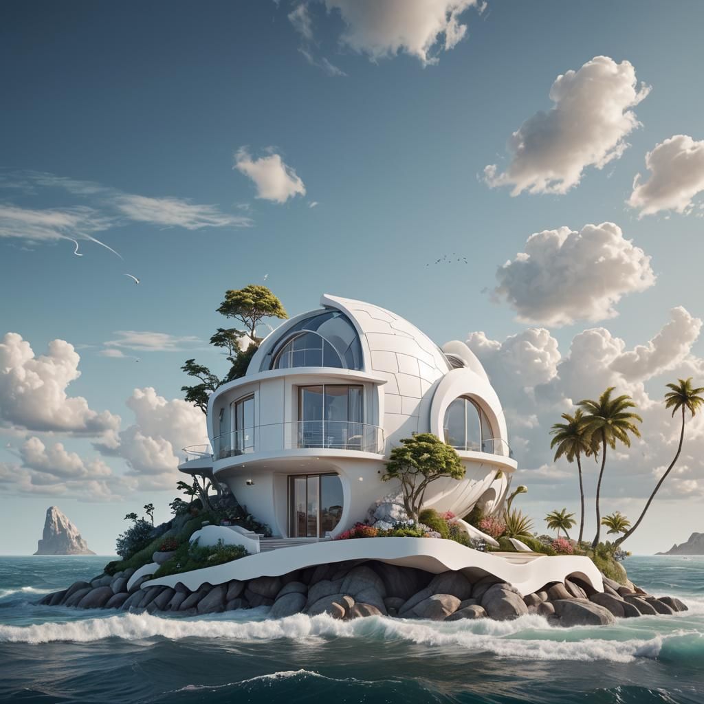 Chambered Nautilus House with Sea View, Matte Painting