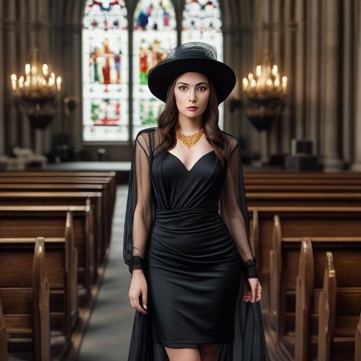 Glamorous Widow in Church: Cinematic Film Still