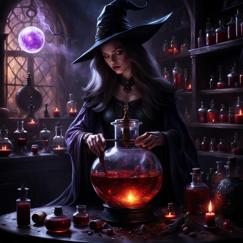 Stunning Witch Brews Potion: Digital Dark Fantasy Art