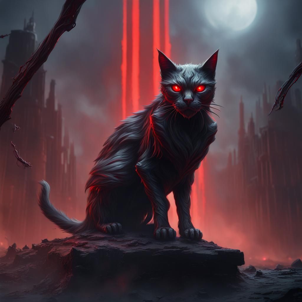 Dystopian Sith Cat with Red Eyes