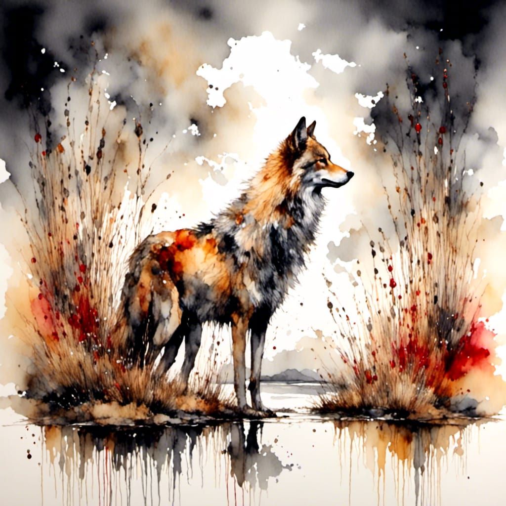 Colorful Wolf in Field with Triadic Color Scheme