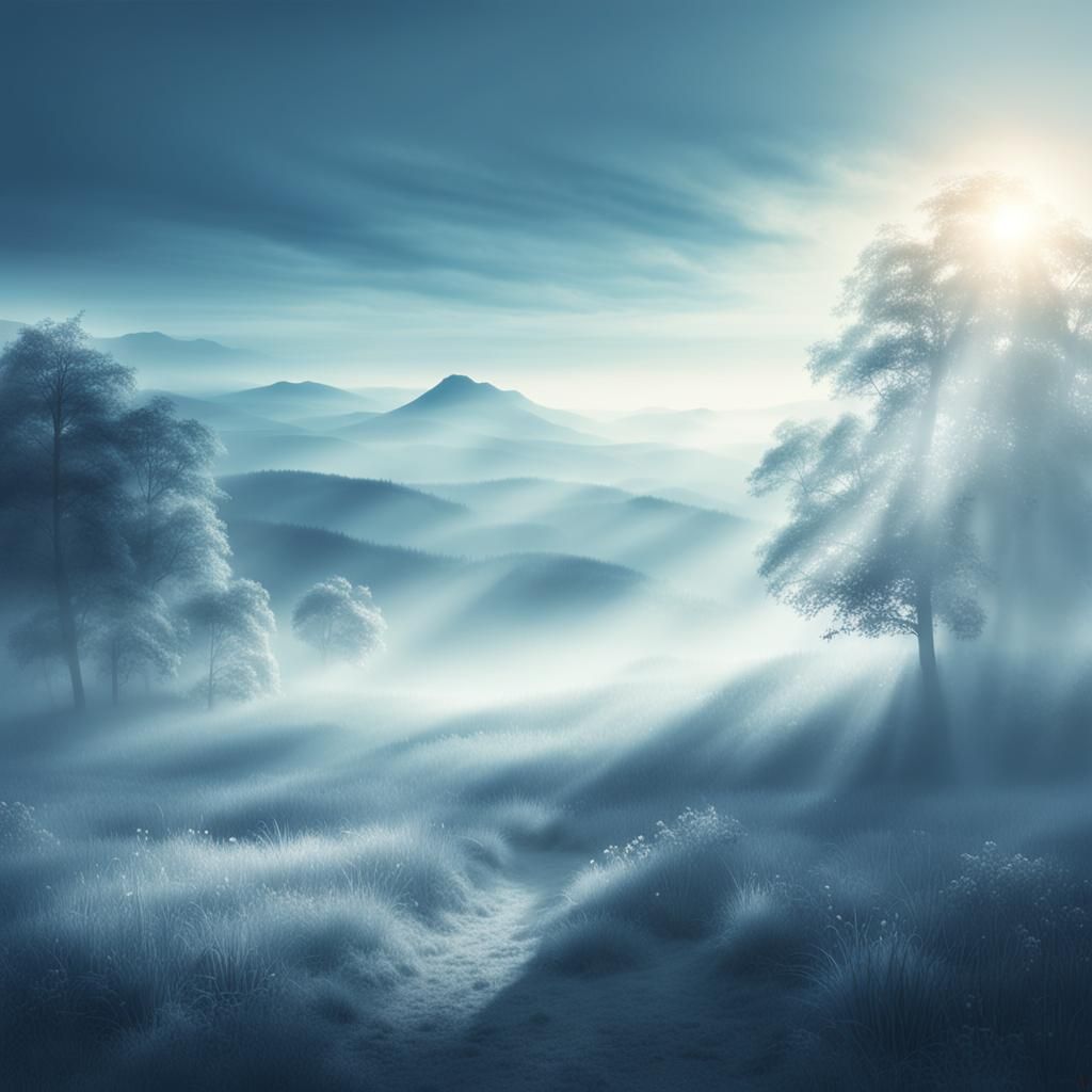 Ethereal Blue Landscape in Digital Matte Painting Style