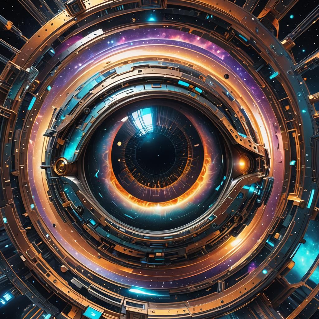 Futuristic Eye Spaceship with Swirling Galaxies