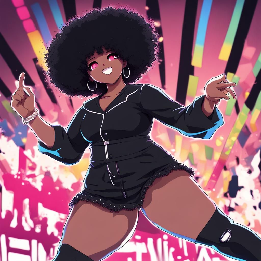 Anime Popstar Girl Dancing with Afro