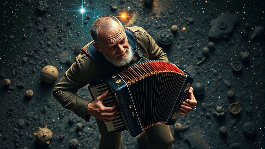 Accordionist at Galaxy's End: Detailed Aerial View