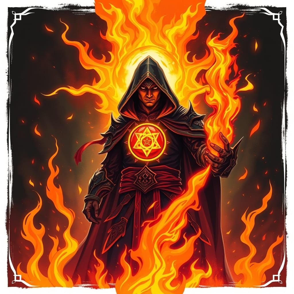 Infernal Fire Master Summons Flames in Vector Style