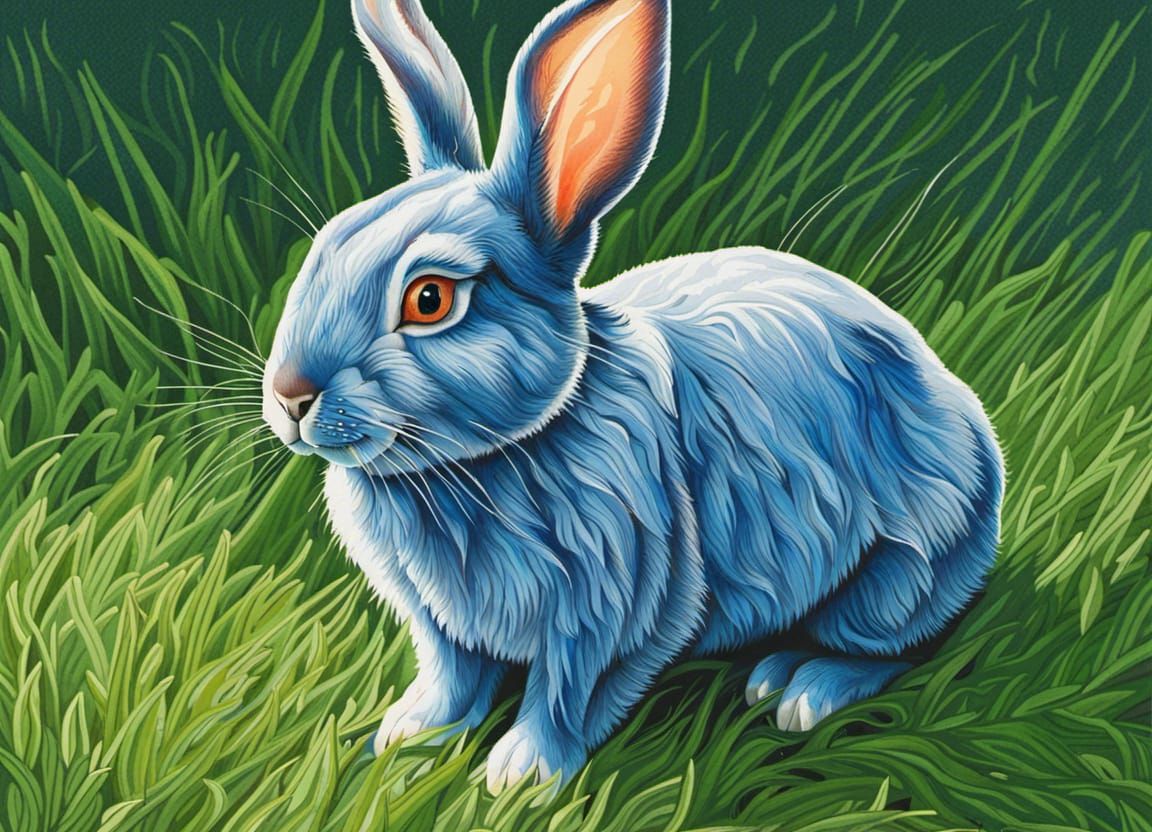 Blue Bunny Rabbit on Green Field