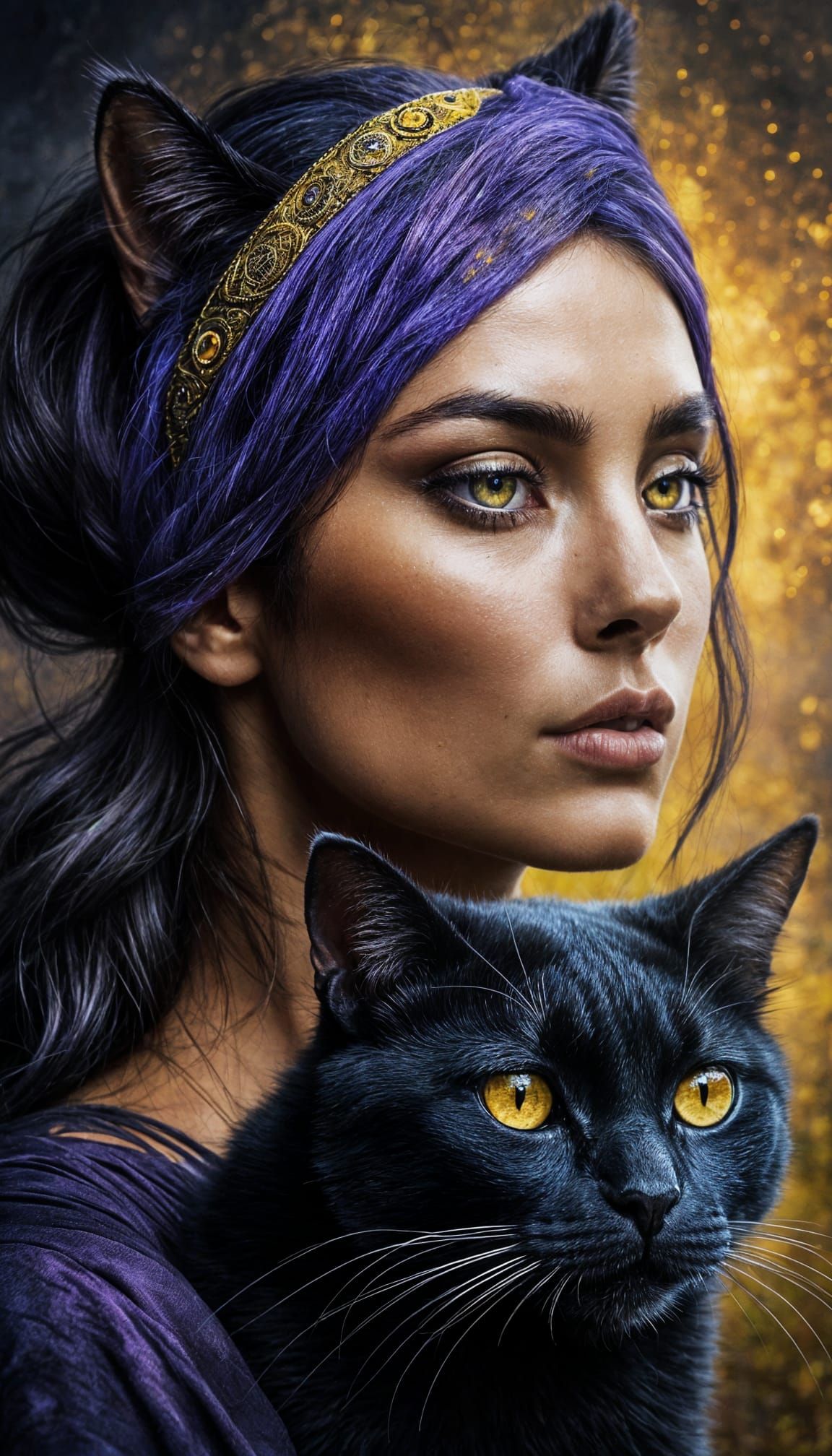 Hyperrealistic Boho Goddess with Mystical Feline Companion