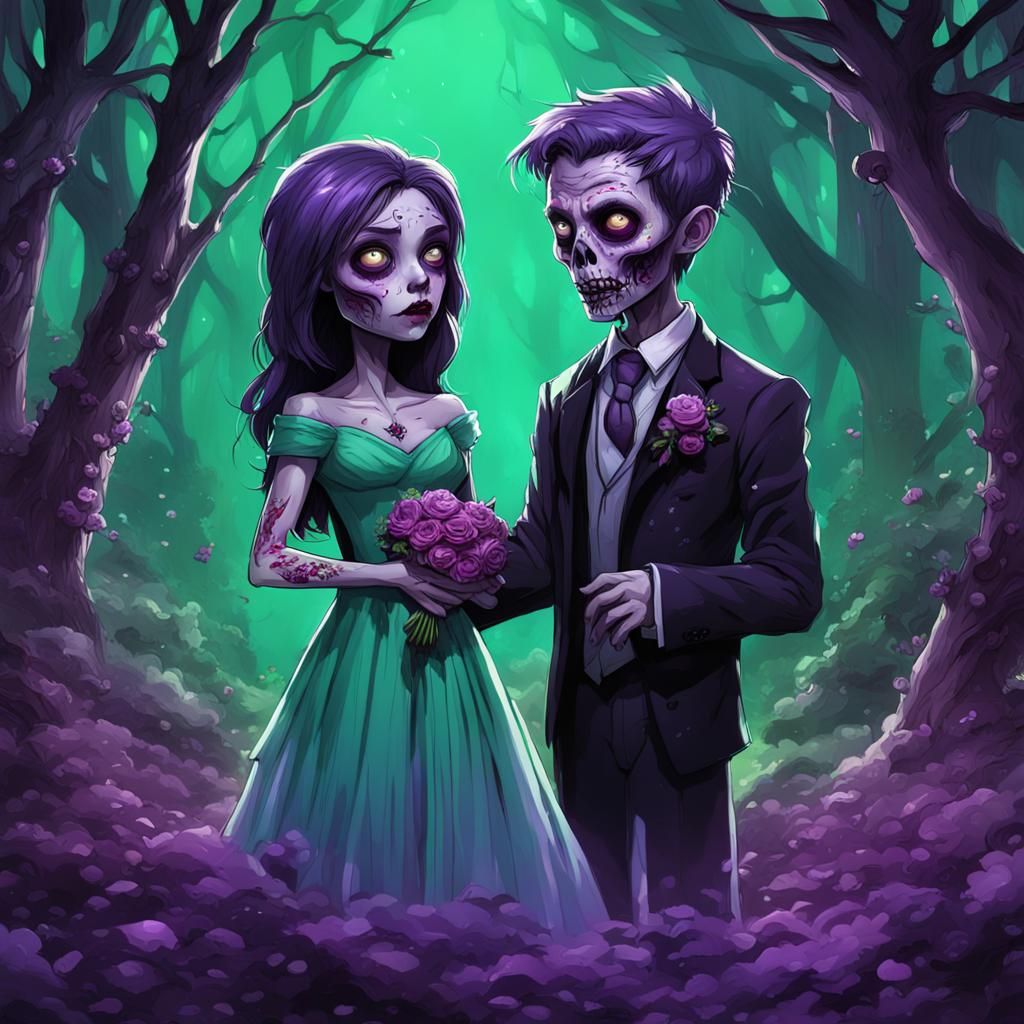 Zombie Prom Night Romance in Purple Forest