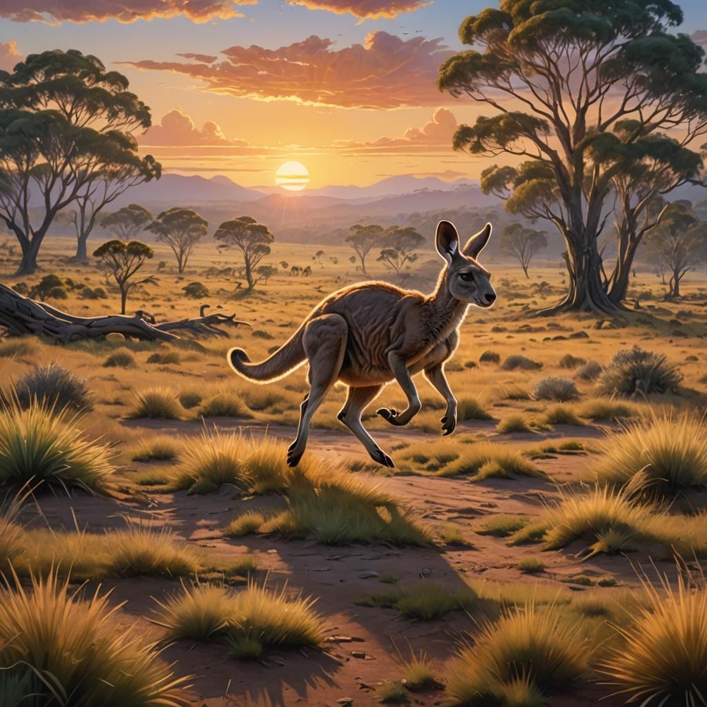 Majestic Kangaroo Bounding Through Open Landscape
