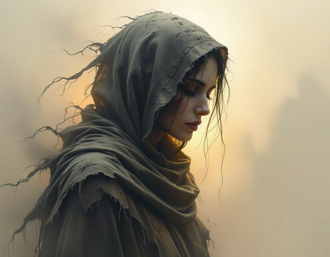 Decaying Woman Bathed in Ethereal Light