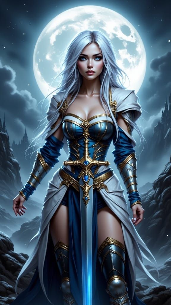 Warrior Priestess Under Full Moon - Cinematic Painterly Real...