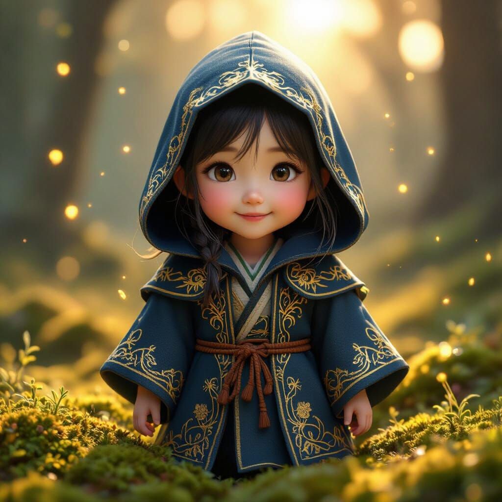 Fantasy Girl in Hooded Robe: 3D Rendering