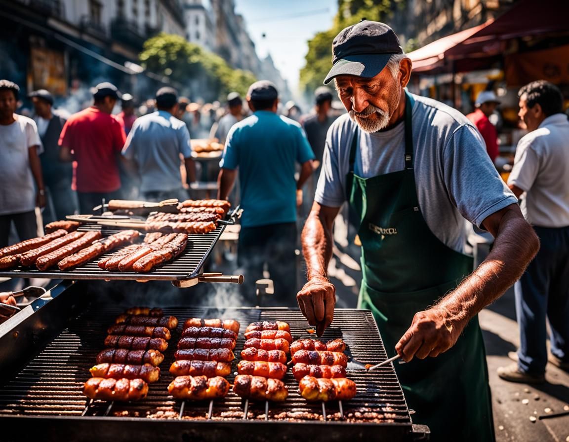 Expert Grillman Assembling Choripanes in Buenos Aires