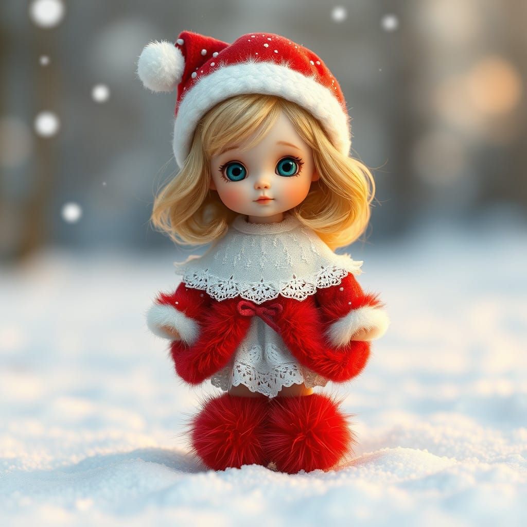 Cherubic Doll Girl in Winter Wonderland - Fantasy Concept Ar...