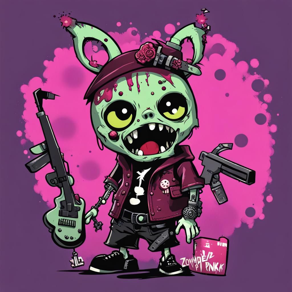 Cyberpunk Zombie Moogle Character Mashup