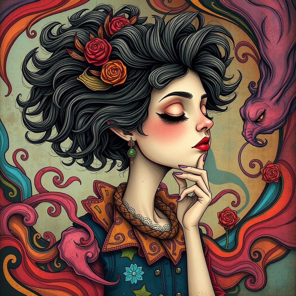 Surrealist Pop Art Figure Lost in Whimsical Dreamworld