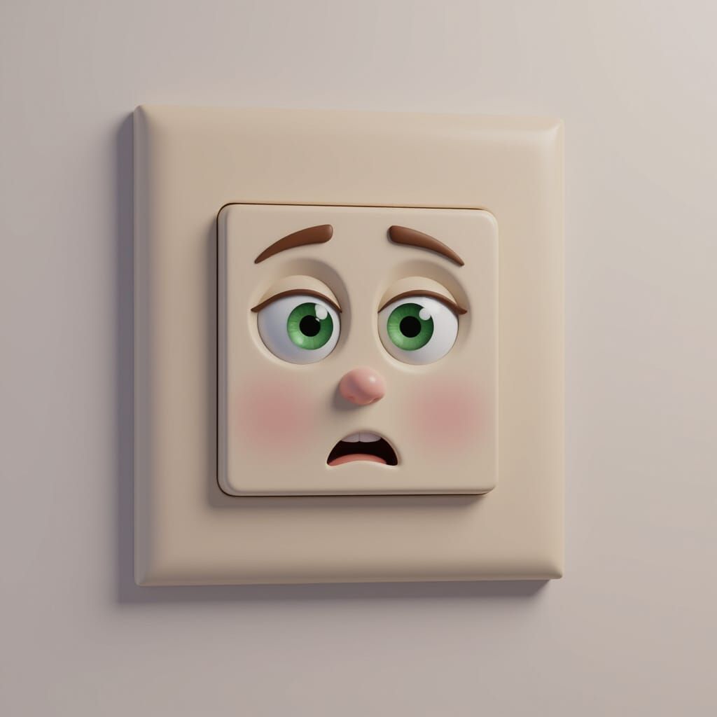 Pixar-Style 3D Render of a Surprised Electrical Outlet
