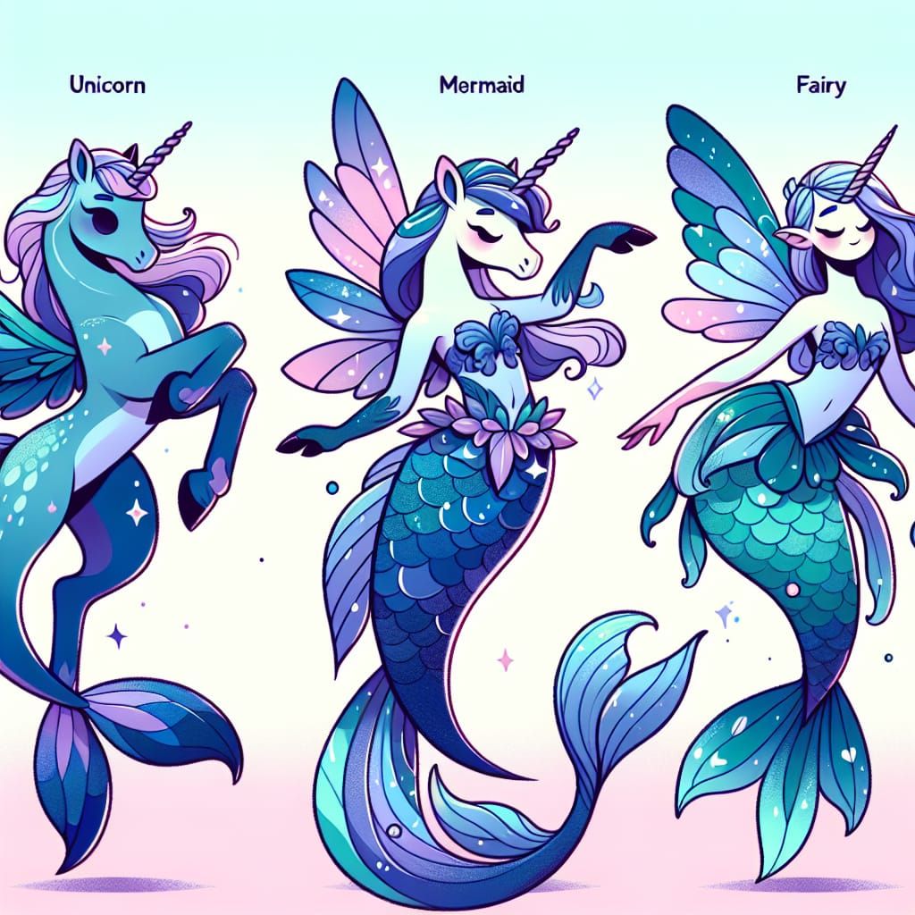 Magical Unicorn Mermaid Fairy Cartoon