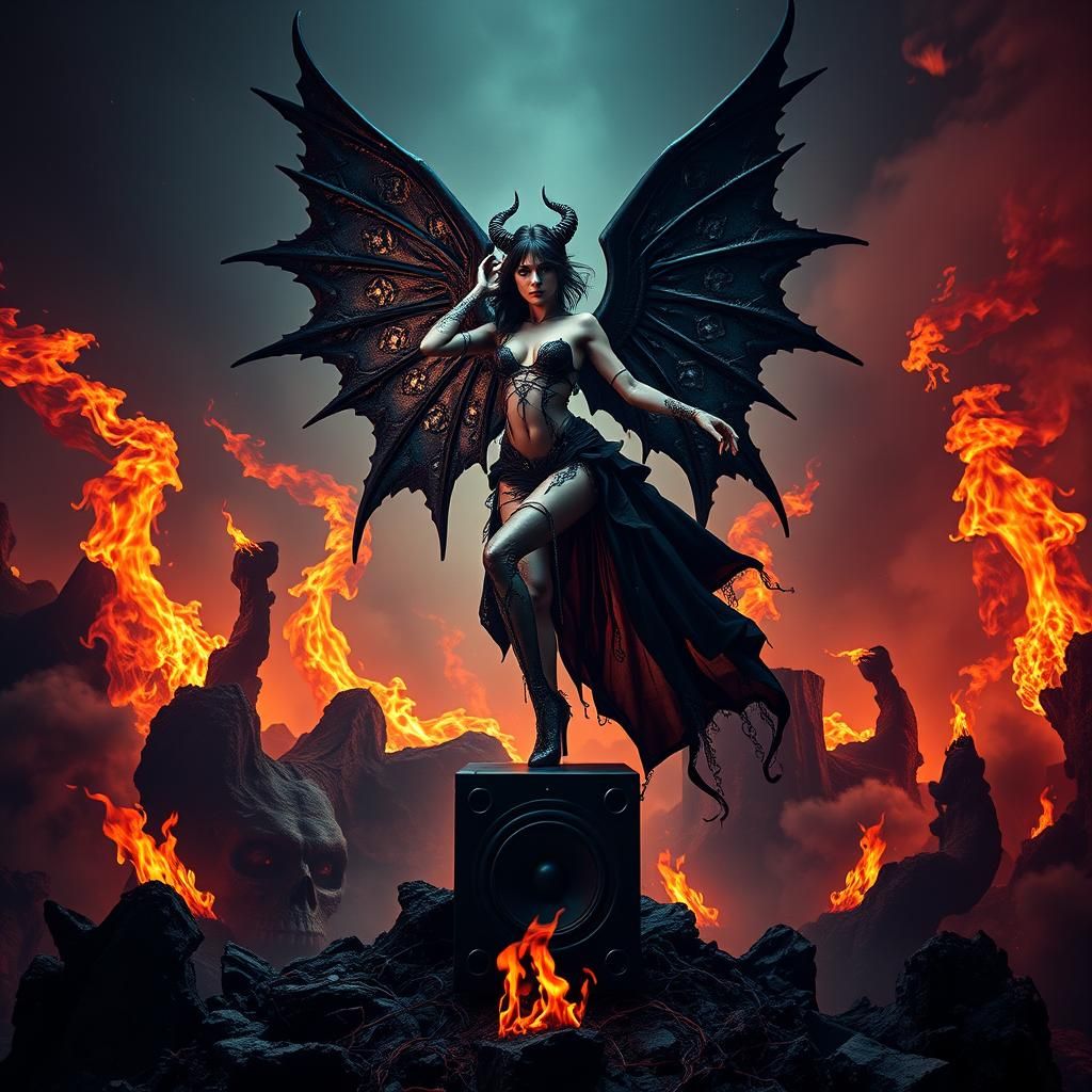Demonic Angel Dances in a Hellish Fractal Landscape