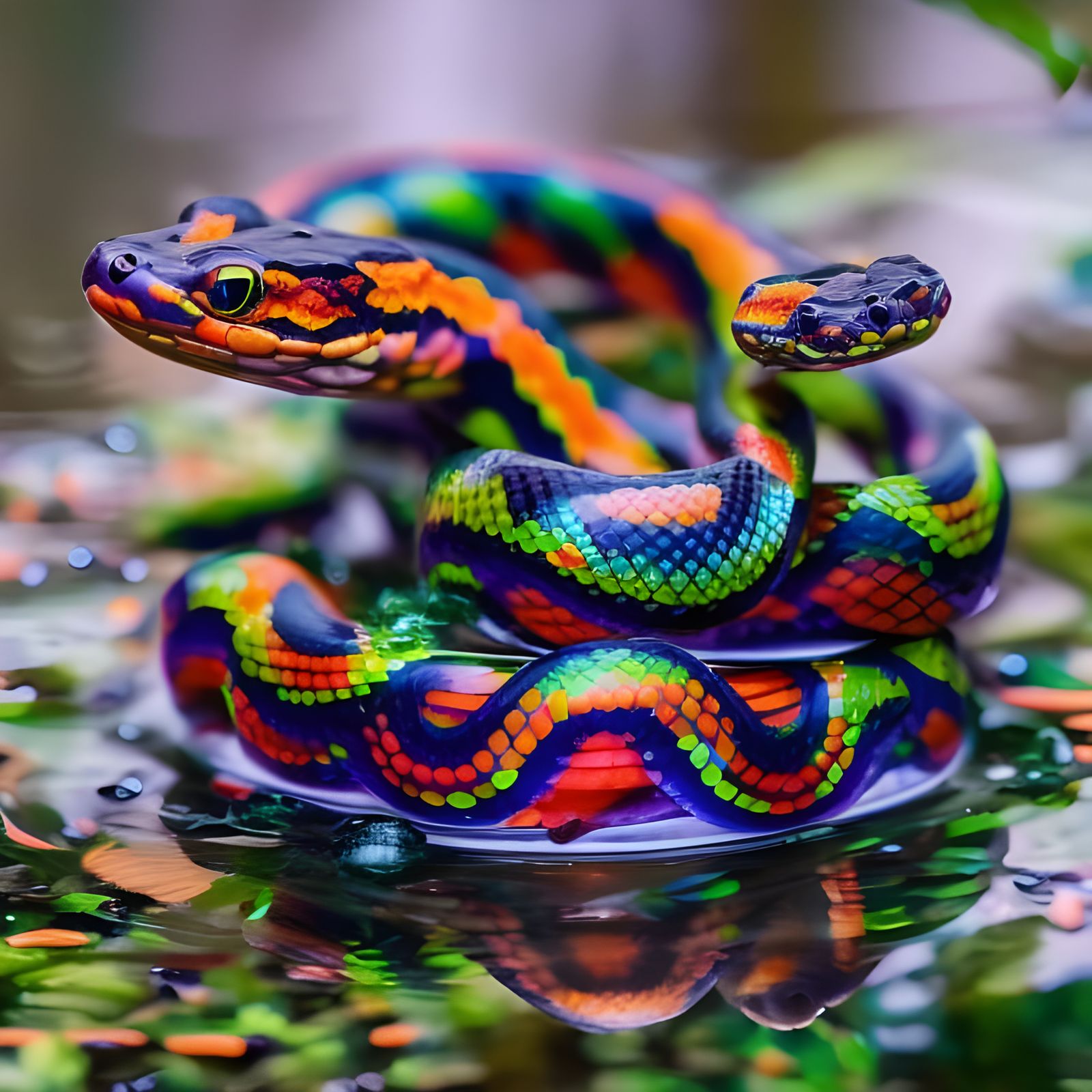 Snakes Splashing in a Colorful Swamp