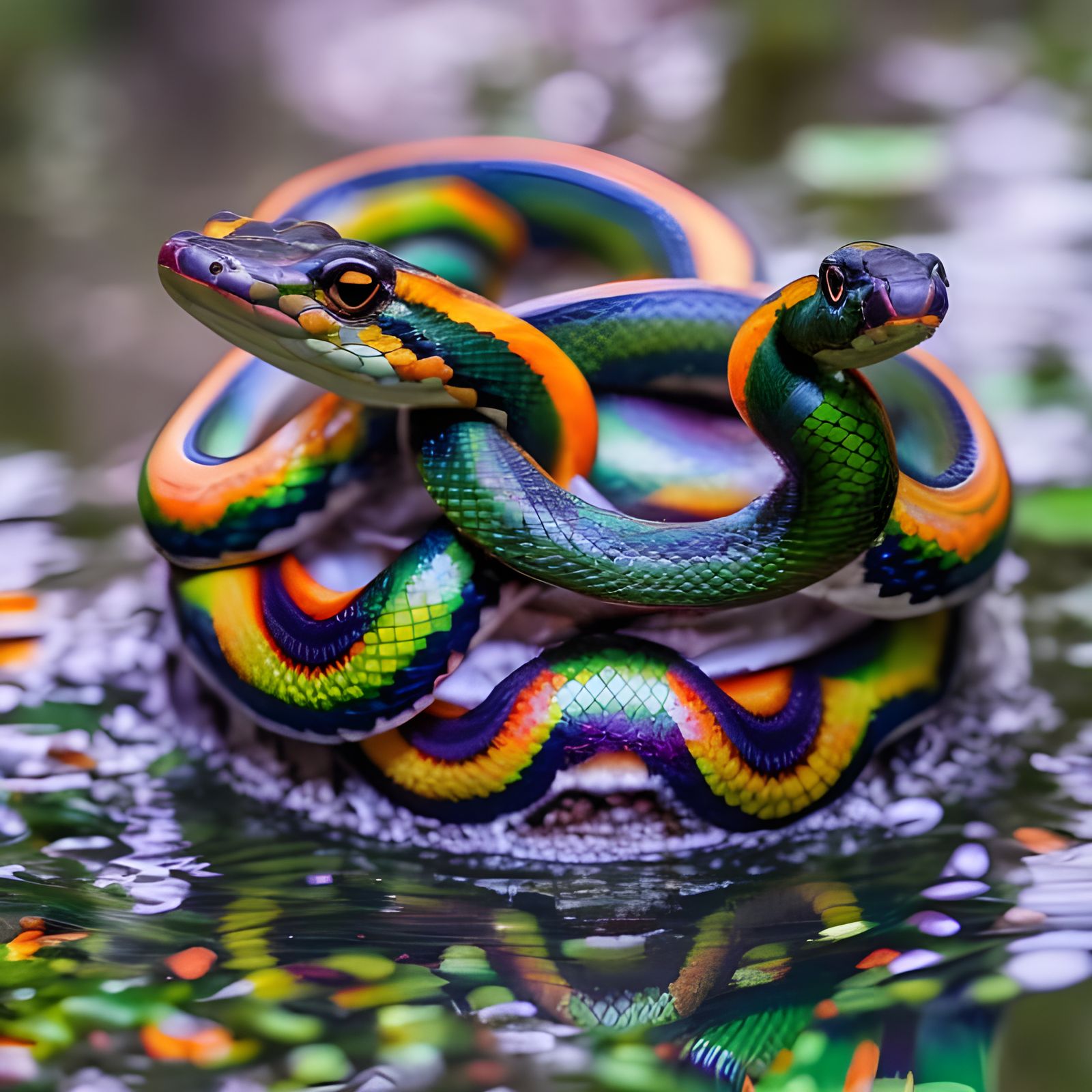 Multicolored Snakes Emerge From Swamp