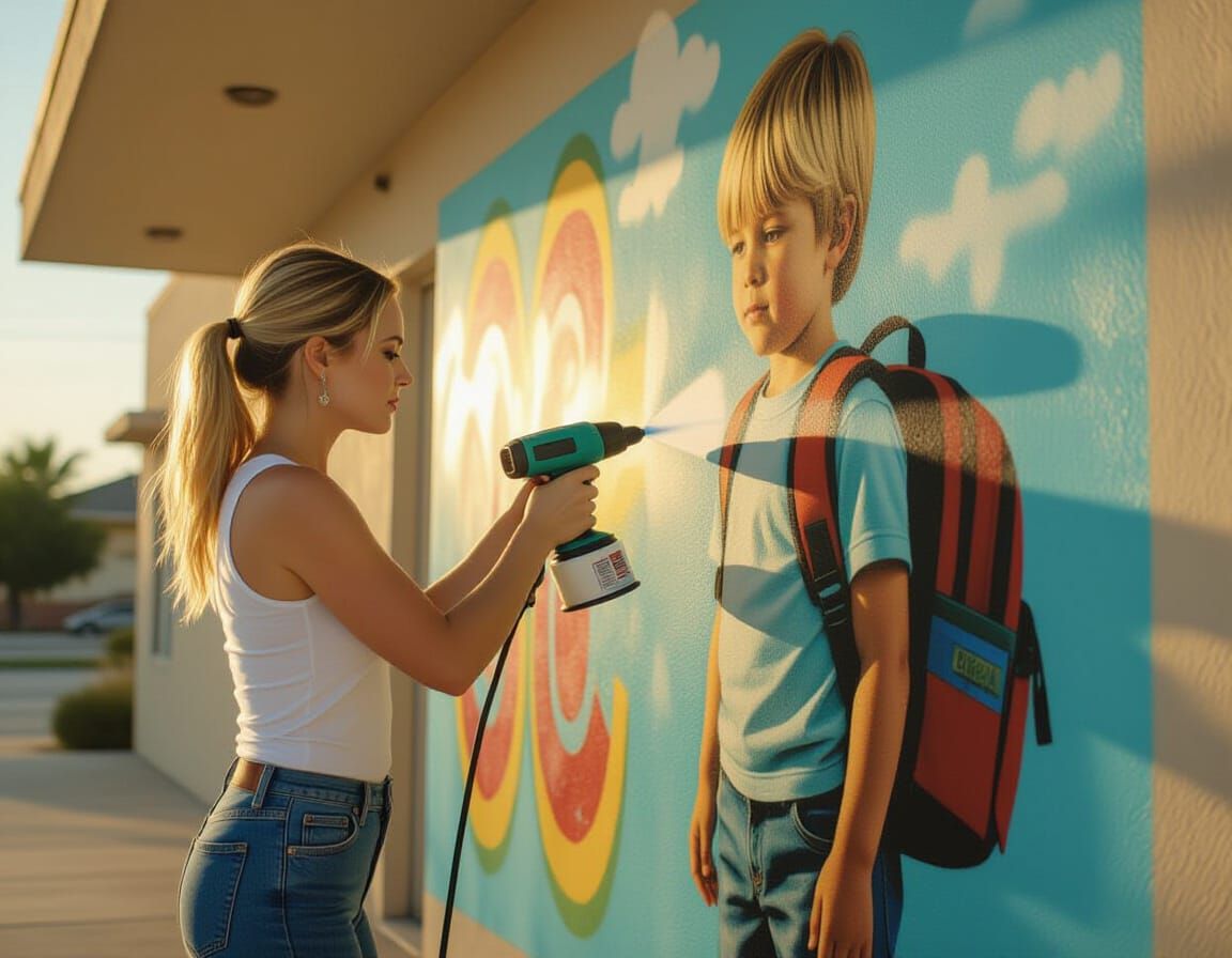 Airbrush Artist Creates School Mural in Cinematic Style