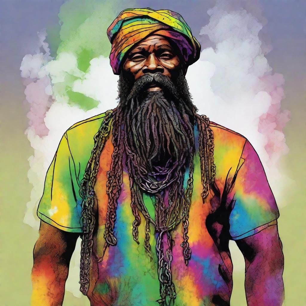 Jamaican Man with Chain Beard in Pen and Ink Style