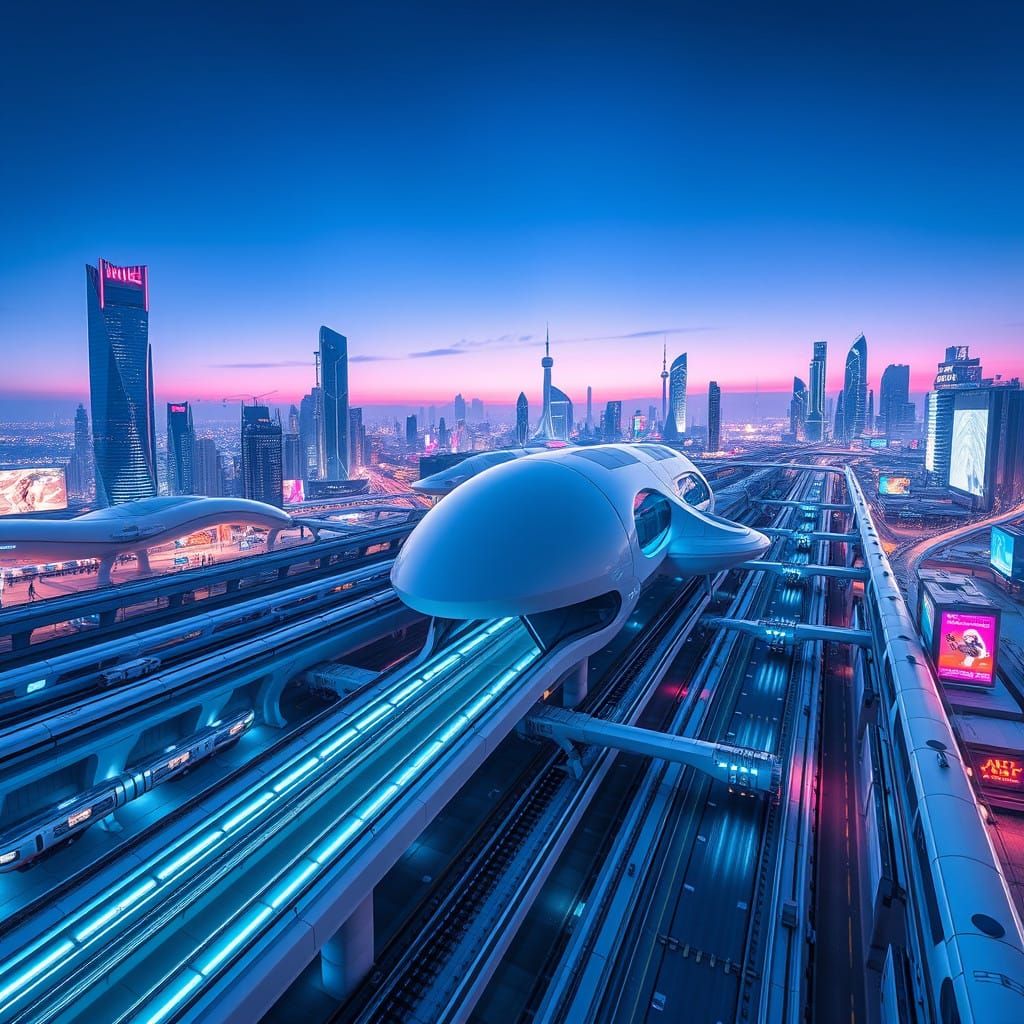 Futuristic Hyperloop Station in Modern Cityscape