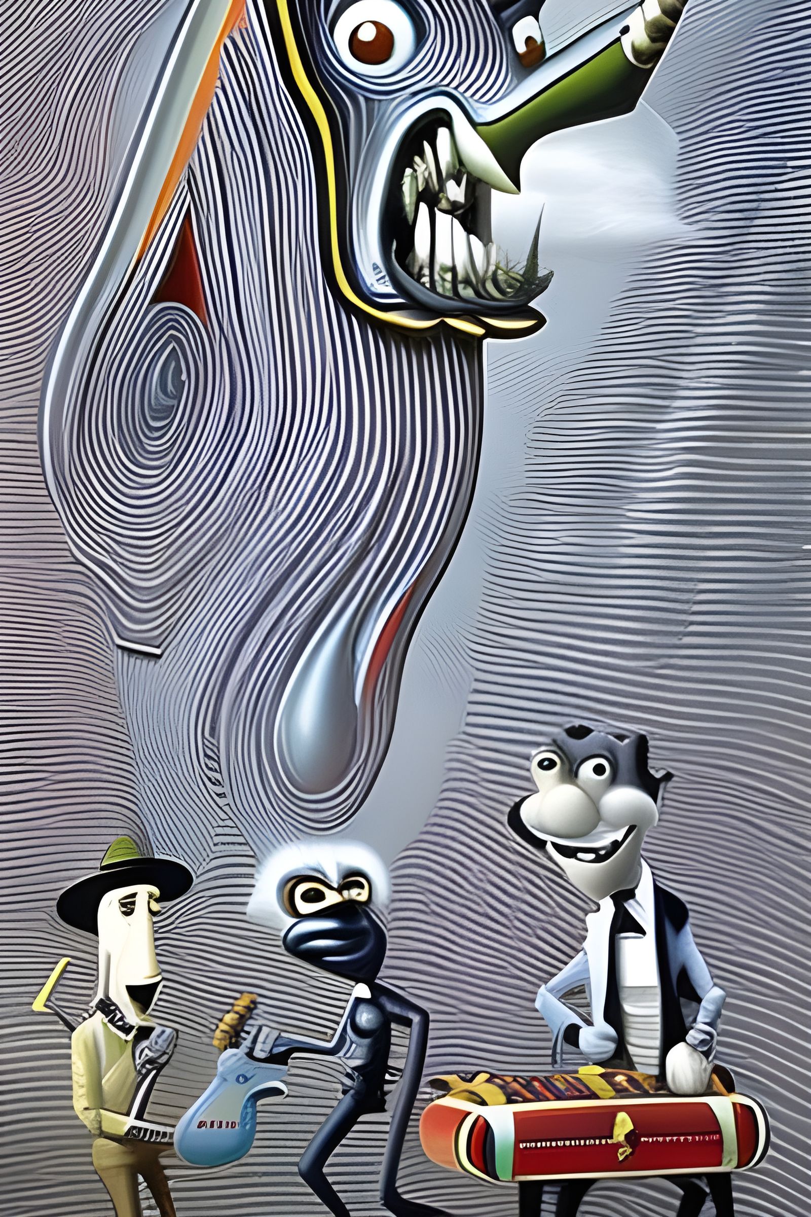 Cartoon Band in Oil Painting Style