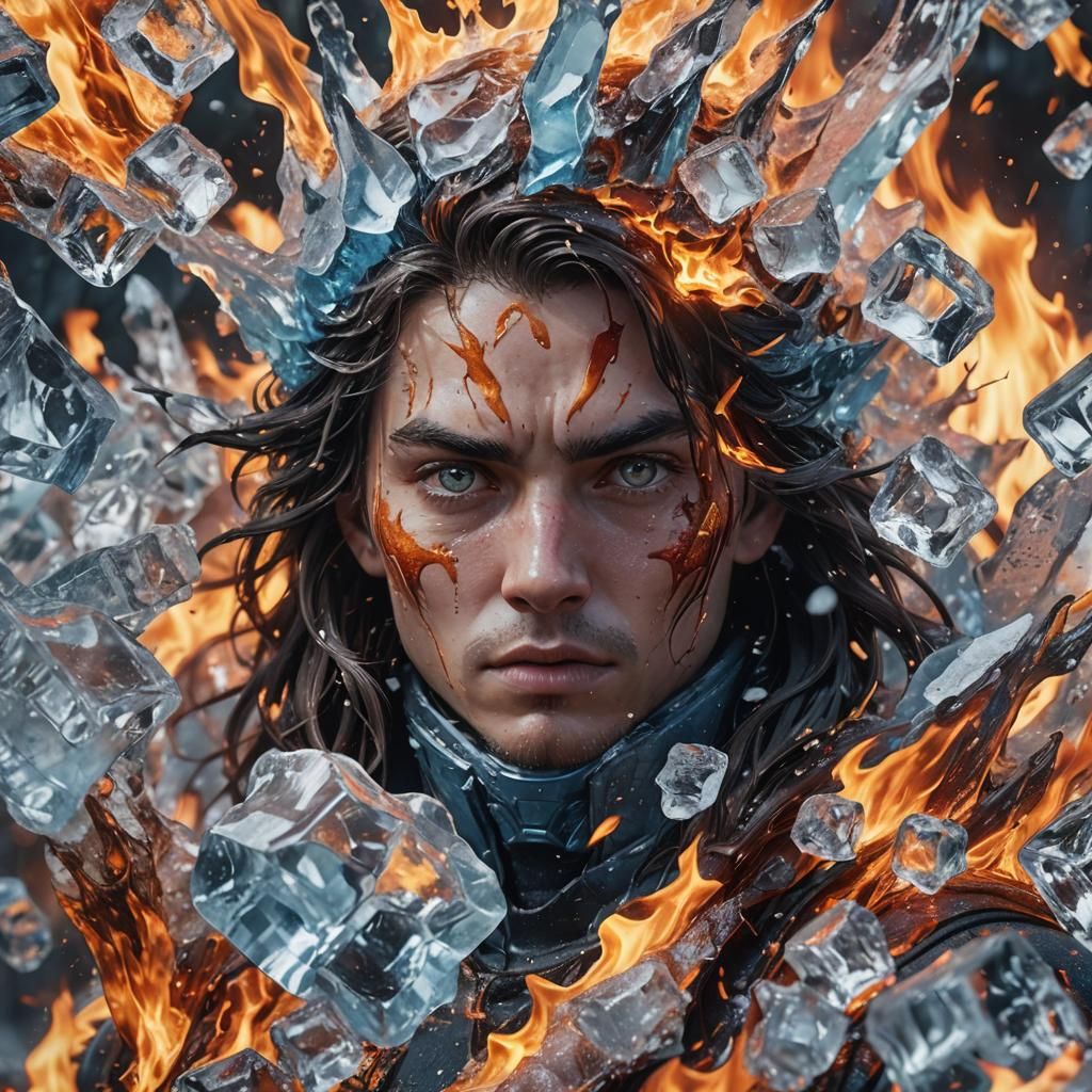 Hyperrealistic Ice and Fire Clash Concept Art