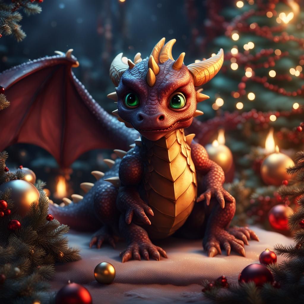 Dragon Baby's First Christmas: Detailed Fantasy Art