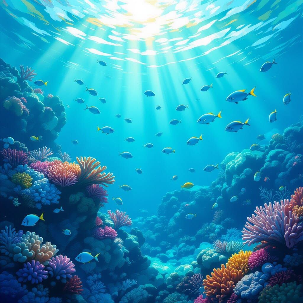 Oceanic Scene with Coral and Fish in Digital Painting Style