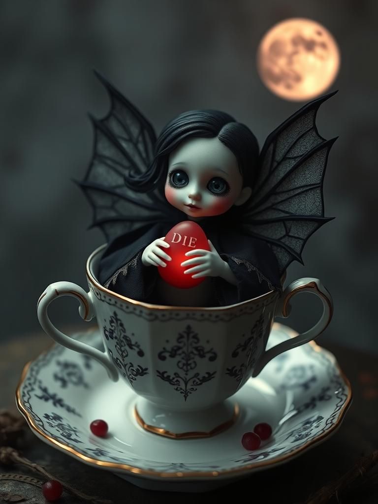 Cute-Scary Fairy Vampire in Teacup