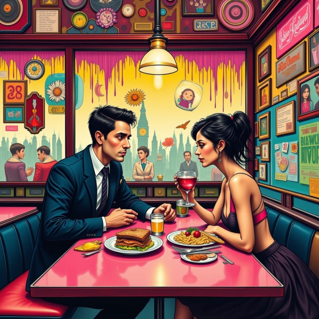 Diner Patrons Stuck Between Arguments, Pop Surrealism