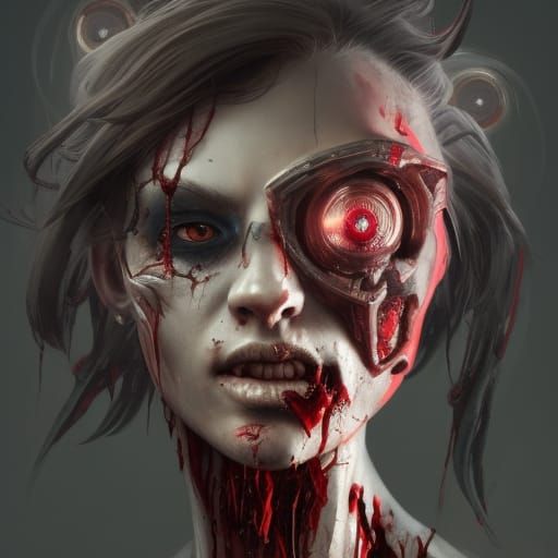 3D Zombie Cyborg Portrait in Hyperdetailed Style